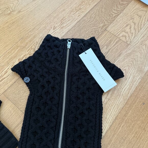 NWT Veronica Beard Upstate Dickey w/ Cuffs Black Wool Cable Knit Zip Up - Picture 5 of 7